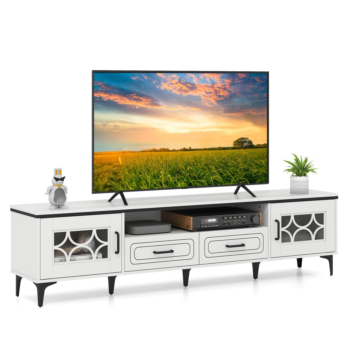 Tangkula Farmhouse TV Stand for TVs up to 80” 71” Entertainment Center with 2 Drawers