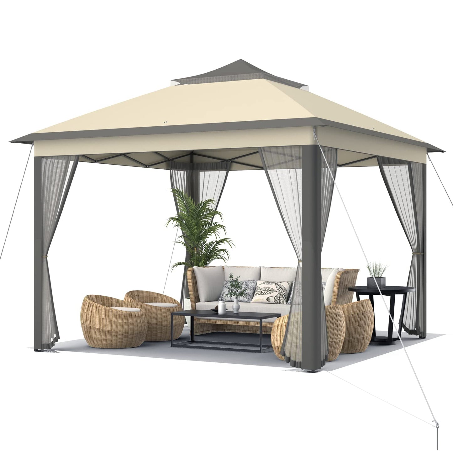 Tangkula 11x11 Ft Pop up Gazebo, 2-Tier Patio Gazebo with Netting, Carry Bag