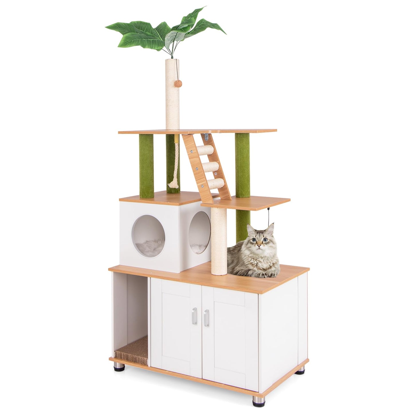 Tangkula Cat Tree with Litter Box Enclosure, 2-in-1 Cat Tower with Condo