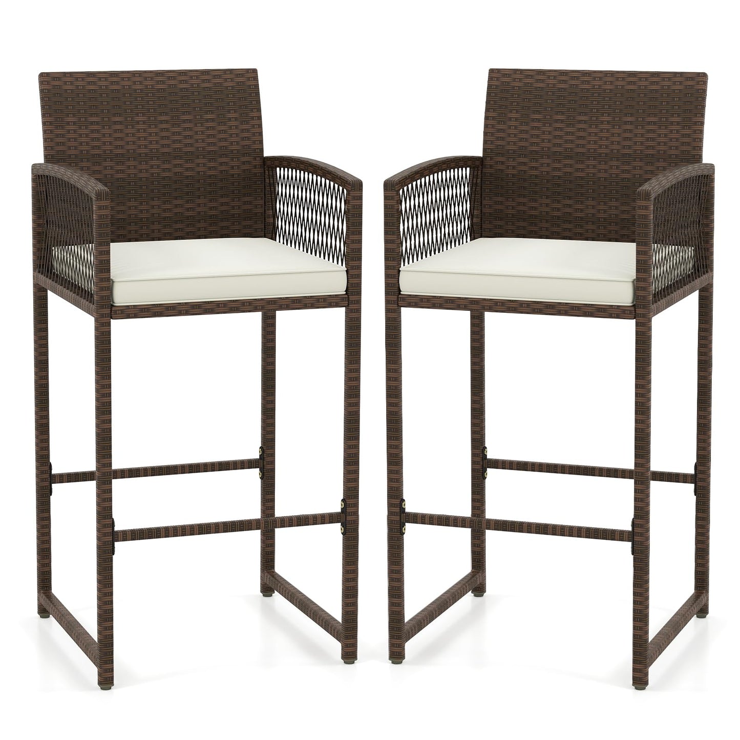 Tangkula Patio Bar Stools Set of 2/4 PE Rattan Bar Height Chairs