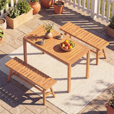 Tangkula 3 Pieces Acacia Wood Patio Dining Set