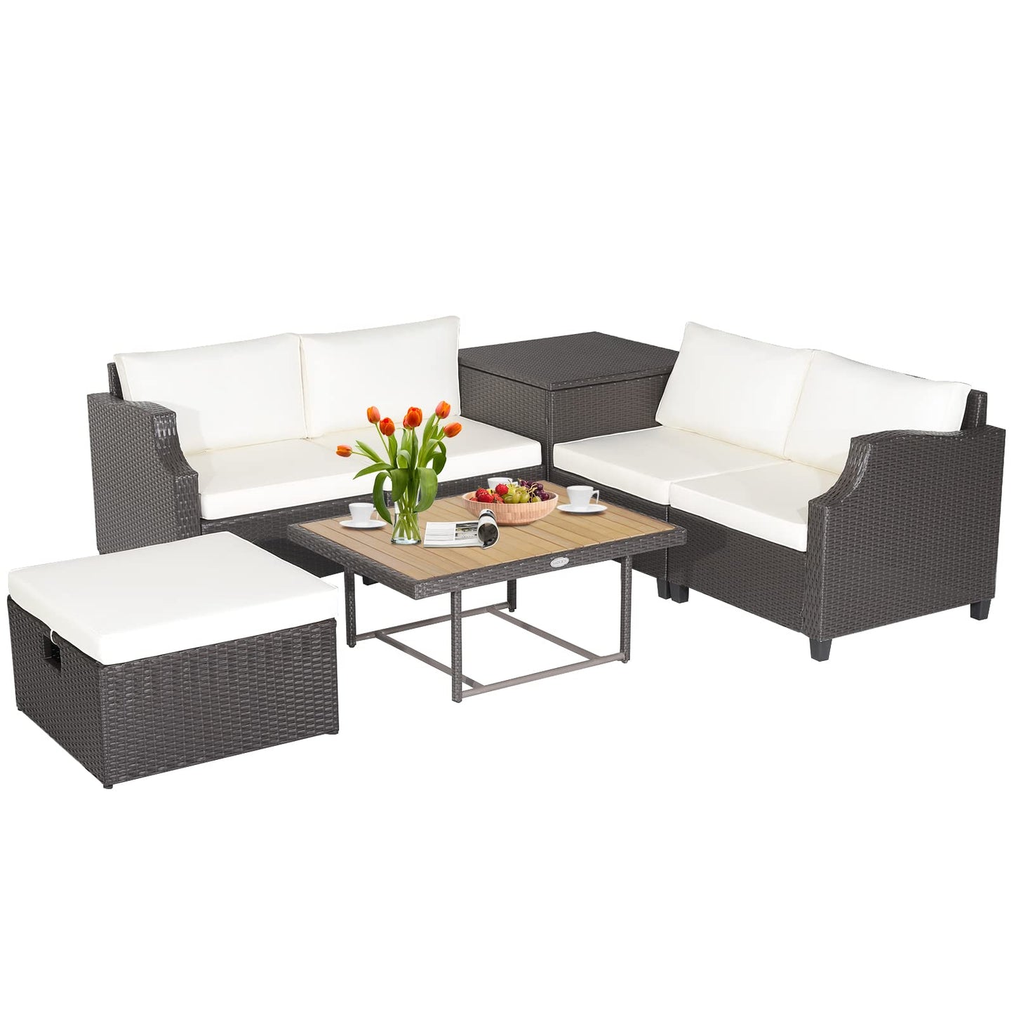 Tangkula 7 Pieces Outdoor Hand-Woven PE Wicker Furniture Set