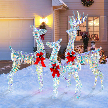 Tangkula 3-Piece Christmas Lighted Iridescent Reindeer Family Set, Xmas Pre-Lit Deer with 230 LED Lights