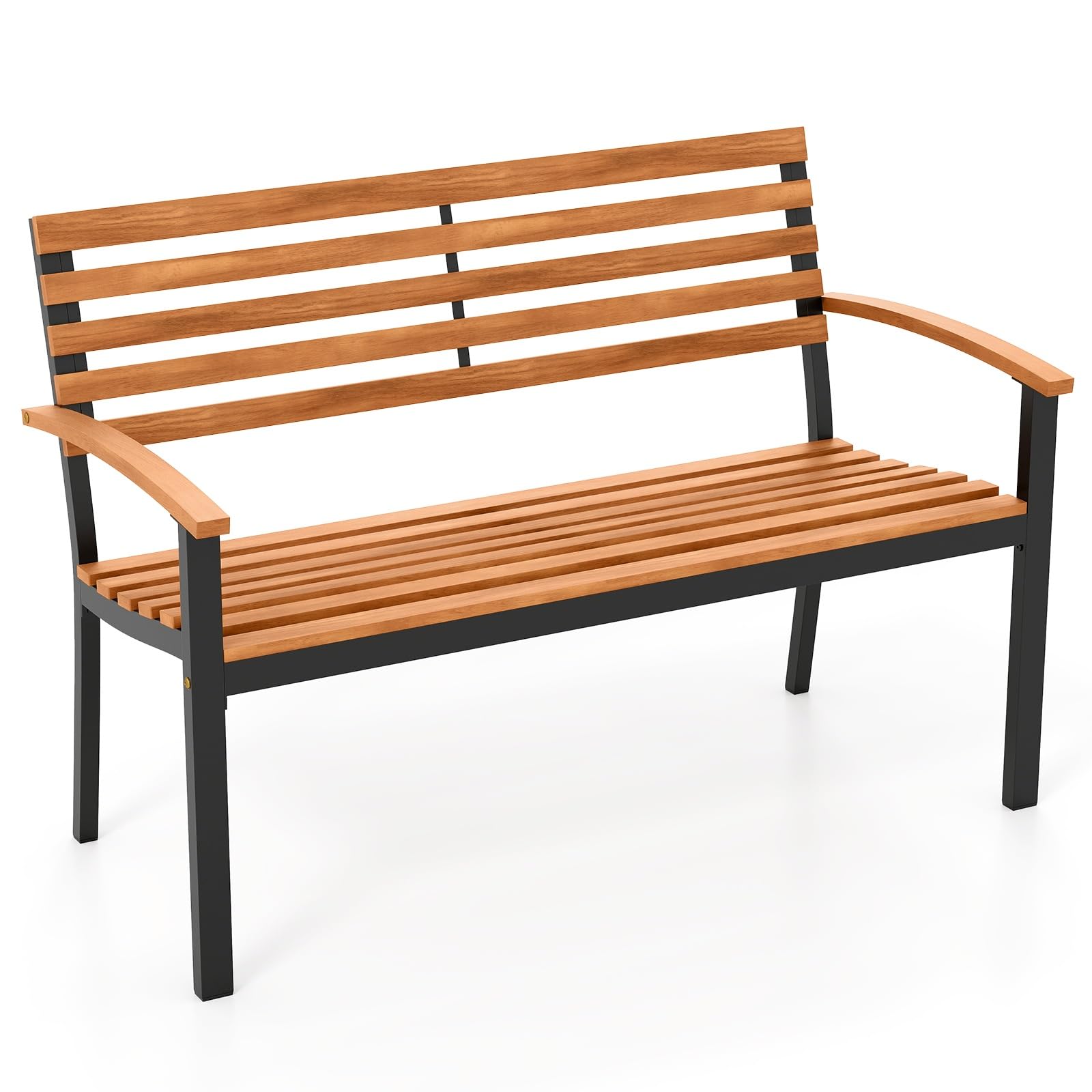 Tangkula Outdoor Bench Acacia Wood Patio Loveseat with Backrest Armrests