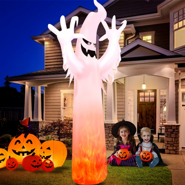 Fantôme gonflable d'Halloween Tangkula 3,6 m avec lumières LED flammes rotatives, souffleur d'air, piquet, sac de sable