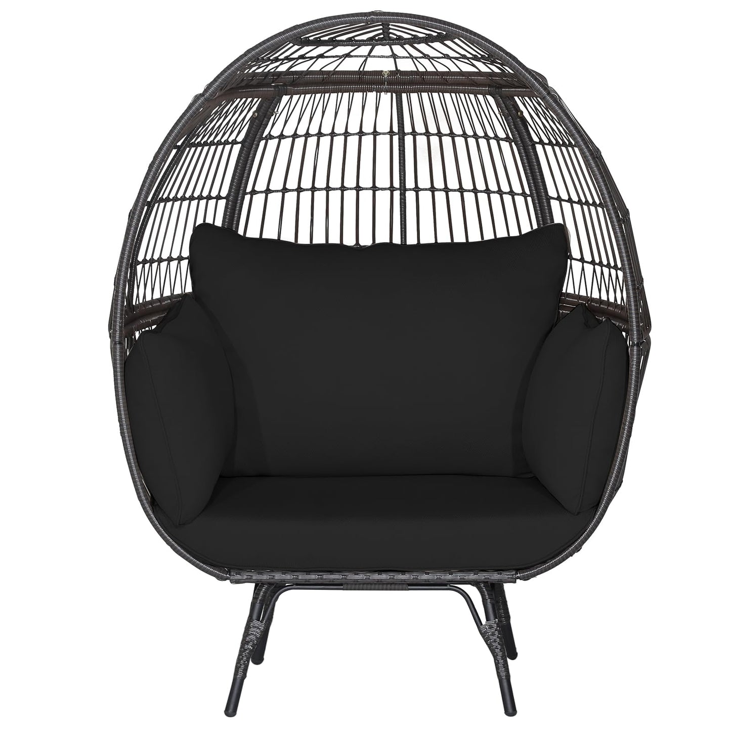 Tangkula Oversized Wicker Egg Chair, Wicker Patio Basket Circle Lounge Chair w/Metal Stand & 4 Thick Cushions, 450 LBS Max Load