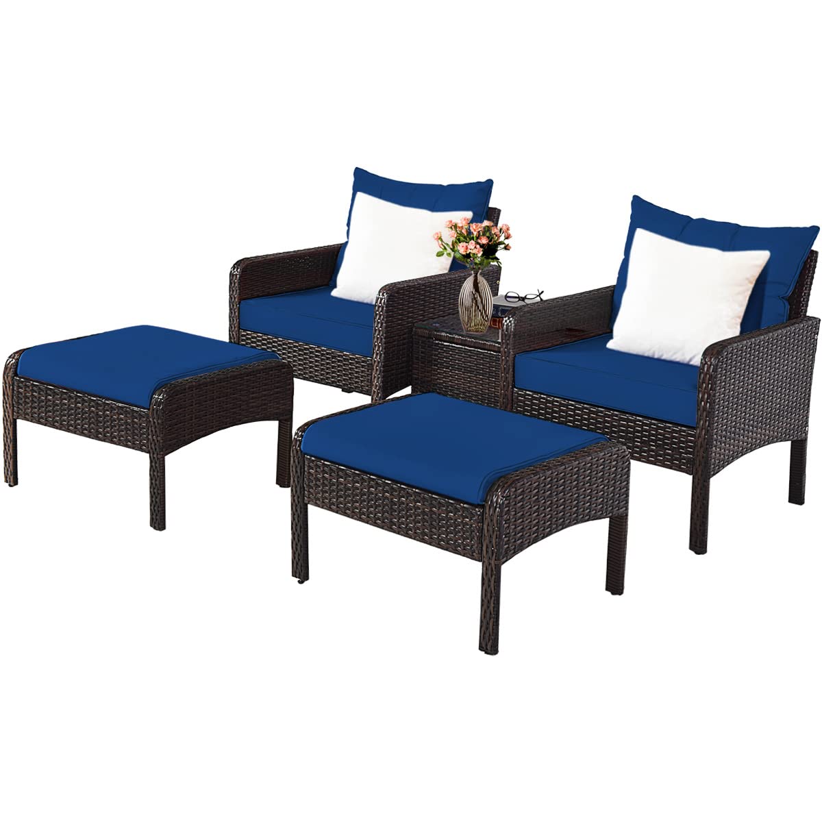 Tangkula Wicker Furniture Set 5 Pieces PE Wicker Rattan Outdoor All Weather Cushioned Sofas