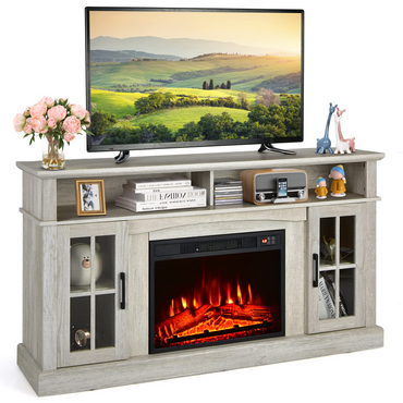 Tangkula Fireplace TV Stand for TVs Up to 65 Inch, Electric Fireplace TV Console w/Remote Control, Overheat Protection