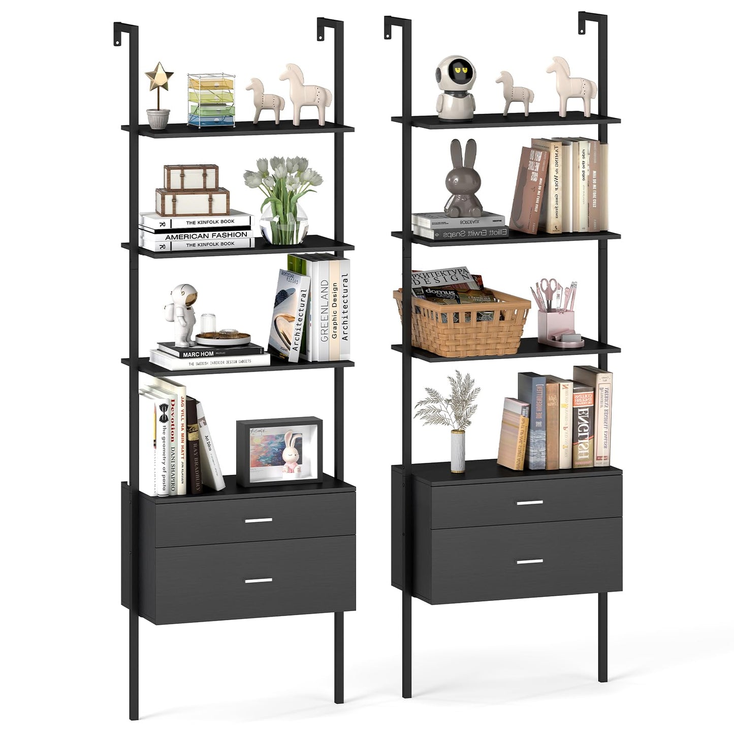 Tangkula Ladder Bookshelf with Storage Wall Mount Storage Bookcase(1/2)