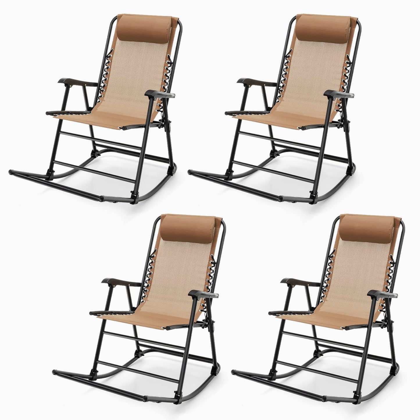 Outdoor Folding Rocking Chair, No Assembly Required, Foldable Rocker Recliner with Headrest