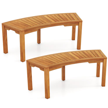 Tangkula Outdoor Acacia Wood Curved Garden Bench(1/2/4/7)