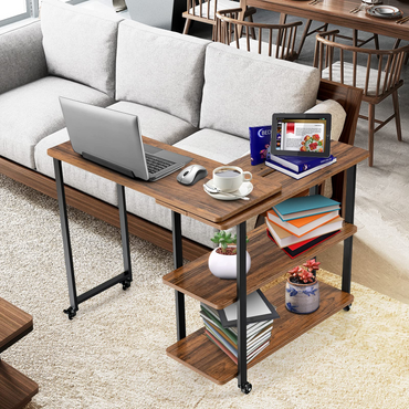 Table d'appoint de canapé rotative à 360 degrés, bureau de canapé mobile avec 2 étagères de rangement