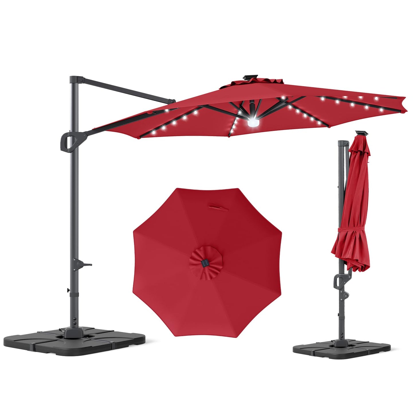 Tangkula 10 FT Solar Patio Umbrella with Base Included Cantilever Offset Outdoor Umbrella