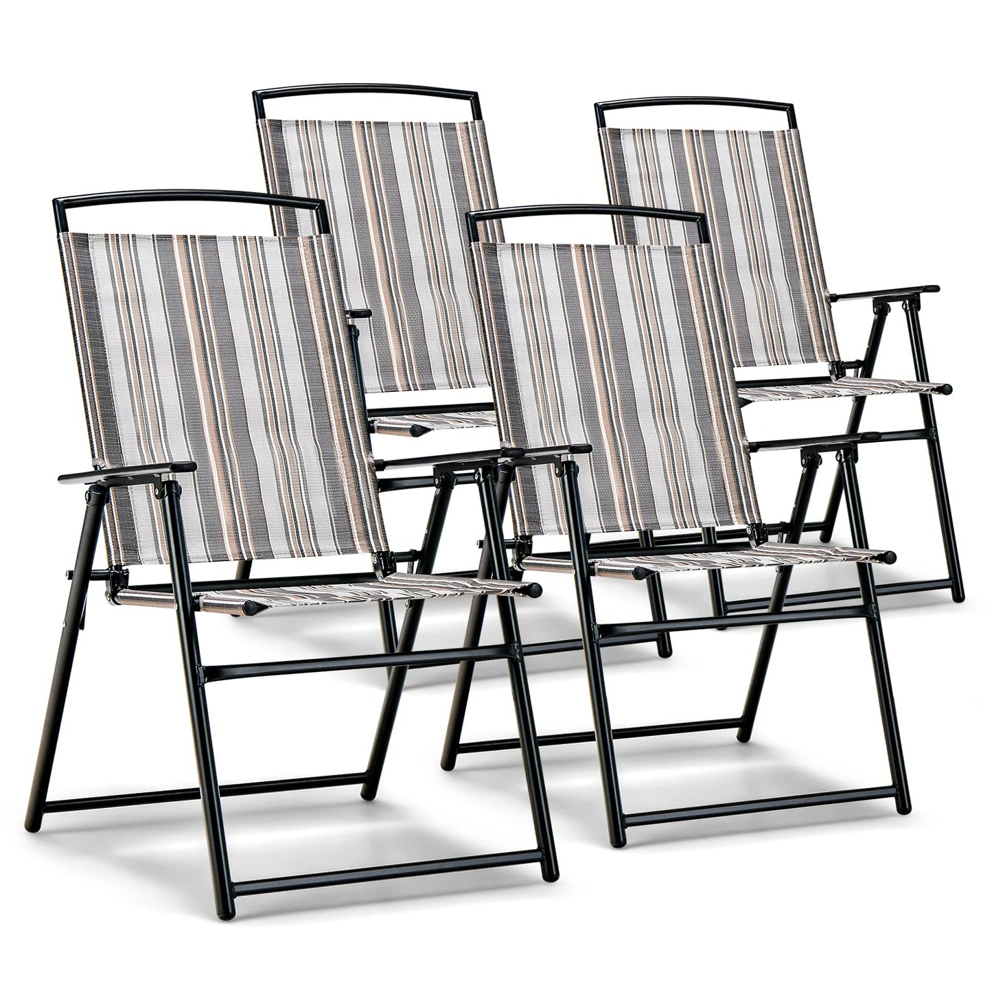 Tangkula Lot de 2 chaises pliantes de patio, chaises de jardin portables en toile avec cadre en métal