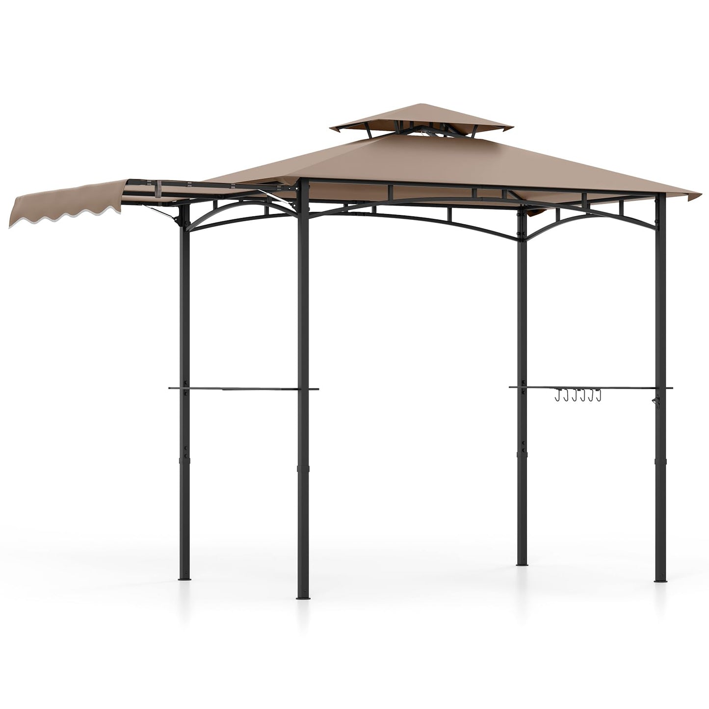 Tangkula 10.5x5 FT Grill Gazebo with Side Awning, 2-Tier Barbecue Gazebo with 2 Shelves, 12 Hanging Hooks