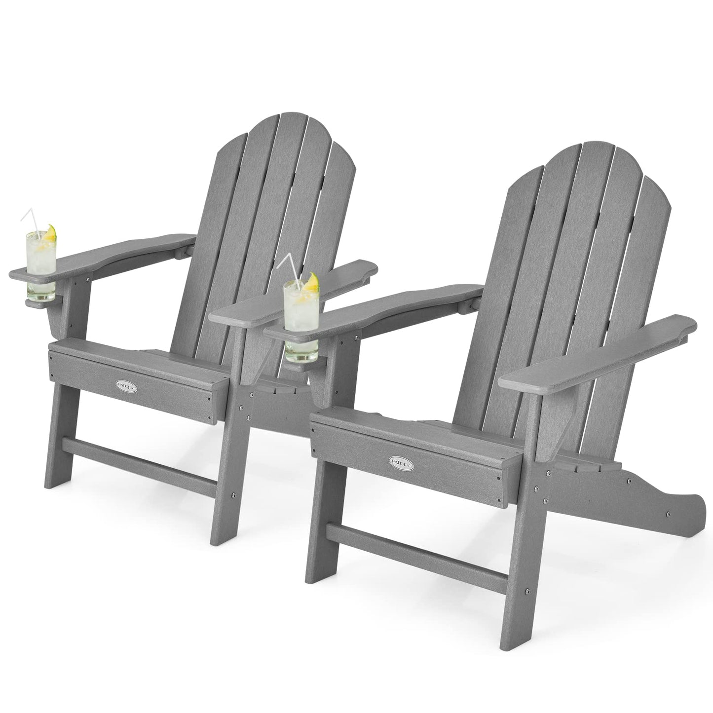 Tangkula Adirondack Chair Outdoor, Fade Resistant HDPE Armchairs with Cup Holder