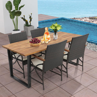 Tangkula Ensemble de salle à manger en rotin pour terrasse, 5/7 pièces, chaises en osier d'extérieur et table à manger