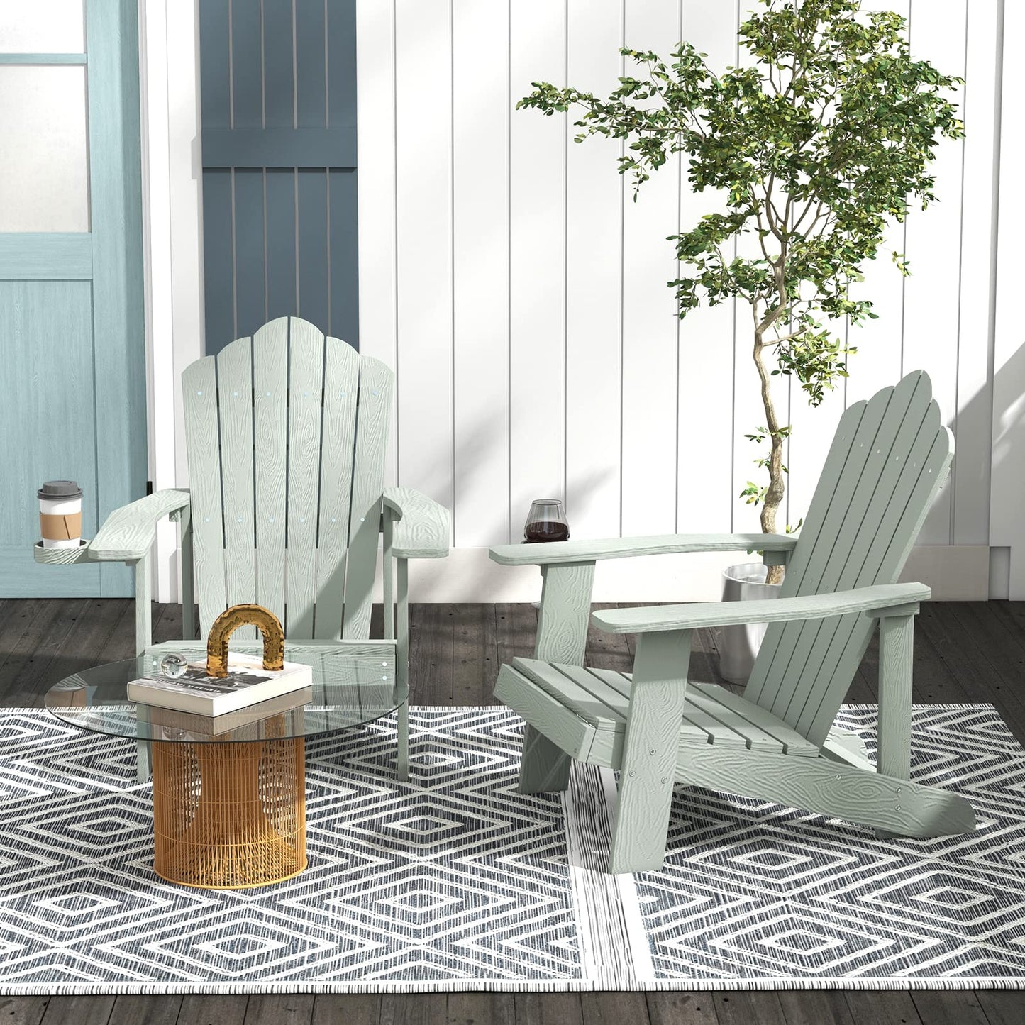 Tangkula Oversized Adirondack Chair, Patio Lounge Chairs w/Adjustable Cup Holder