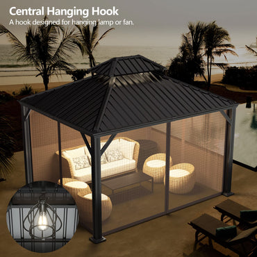 Tangkula 2-Tier Outdoor Gazebo w/Double Vented Roof & Central Hook