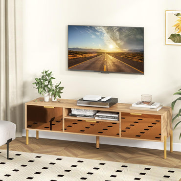 Meuble TV Tangkula avec miroirs pour téléviseurs jusqu'à 65 pouces, console TV moderne avec plateau spacieux