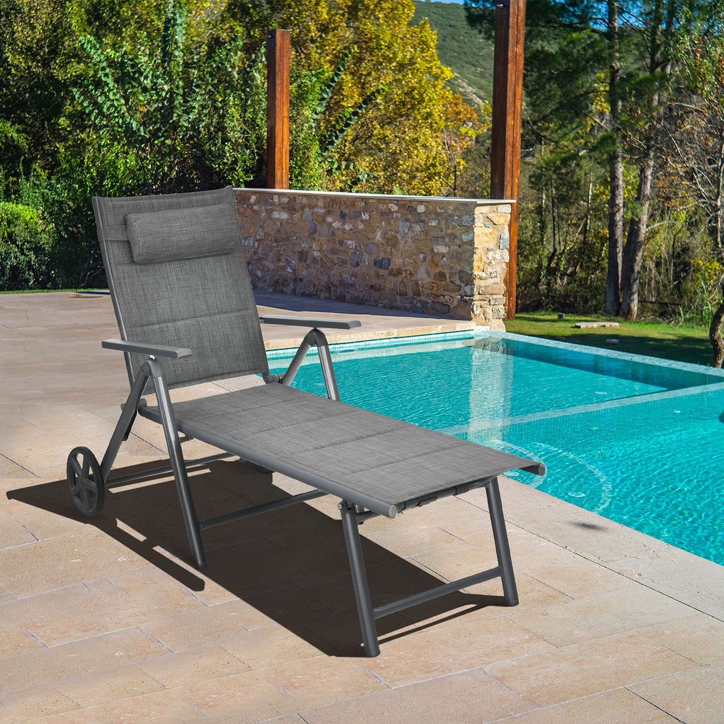 Tangkula Outdoor Folding Padded Lounge Chair W/ 7-Position Backrest
