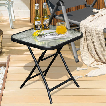 Tangkula Table de Bistro de Patio, Table d'appoint Carrée en Verre de 18" avec Cadre Anti-Rouille (Noir)
