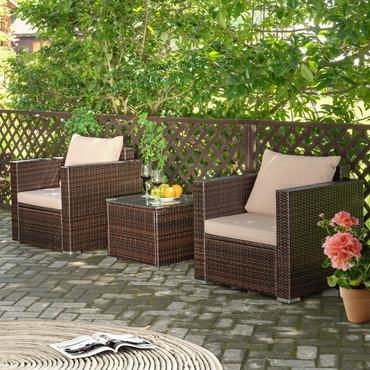 Tangkula 3 Pieces Patio Furniture Set, Outdoor Conversation Rattan Furniture Set