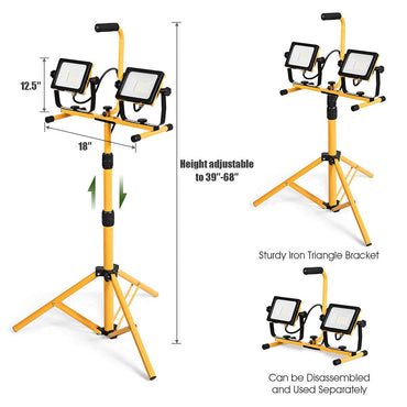 Tangkula 6000/10000/20000 Lumen LED Dual-Head Work Light, Adjustable Metal Telescopic Tripod Stand