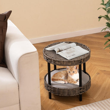 Tangkula 2 Tier Rattan Cat Nest with Removable Padded Cushion