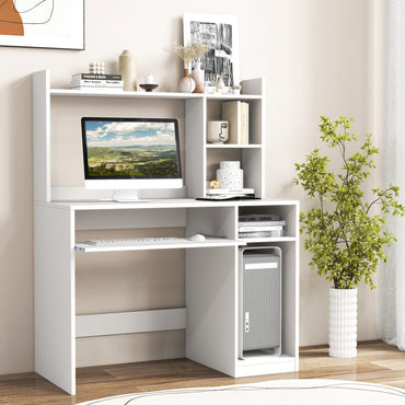 Tangkula Bureau avec Étagère et Station de Recharge, Bureau d'Ordinateur avec Plateau de Clavier