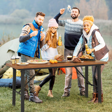 Tangkula Table de salle à manger d'extérieur pour 4-6 personnes, pliable, sans assemblage, table de salle à manger étroite de 150 cm pour terrasse