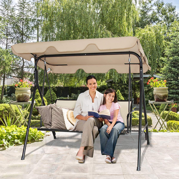 Tangkula 3 Person Patio Swing, Steel Frame with Polyester Angle Adjustable Canopy