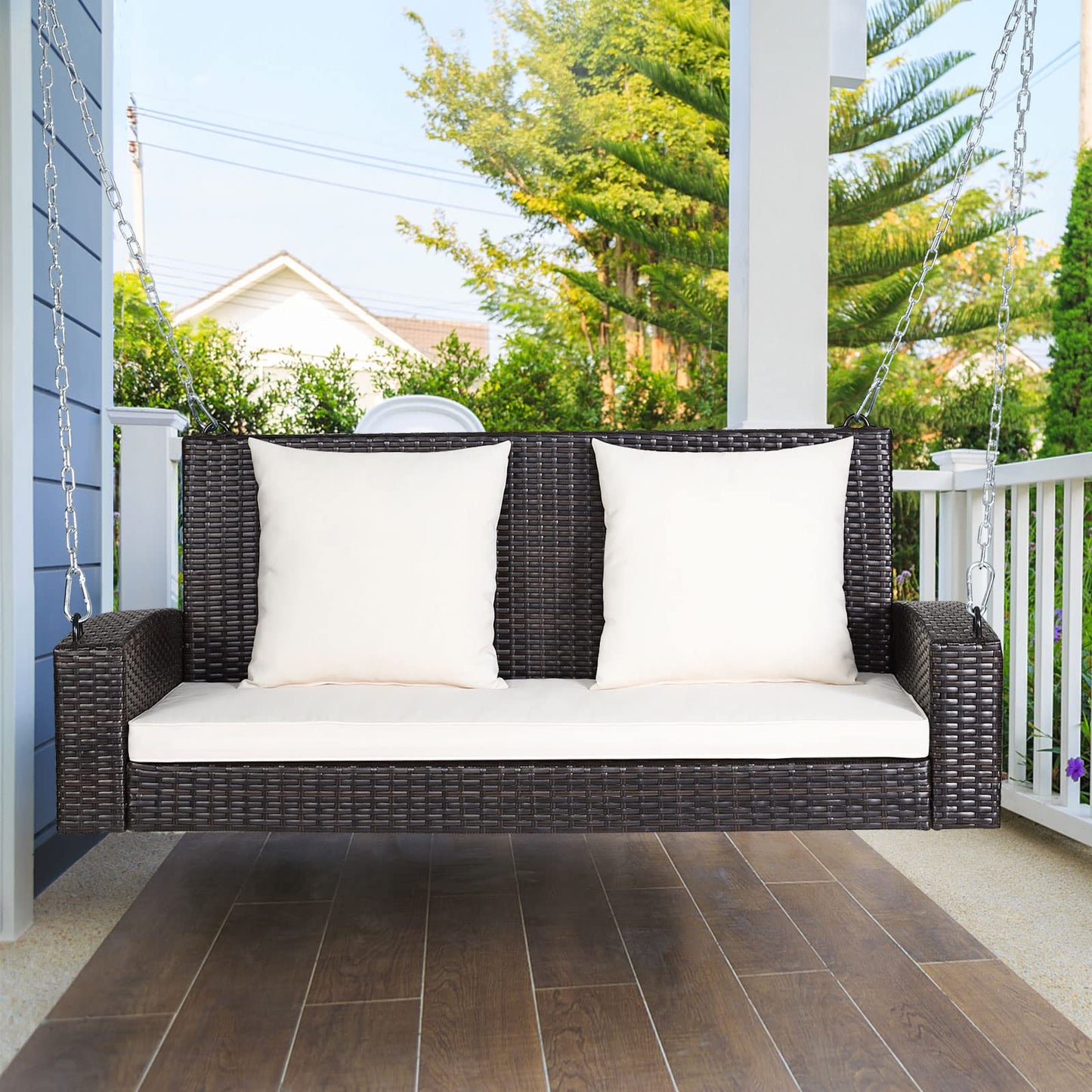 Tangkula 2-Person Wicker Porch Swing