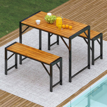 Ensemble de salle à manger Tangkula 3 pièces pour 4 personnes, table de pique-nique extérieure et 2 bancs