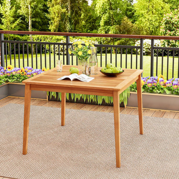 Tangkula – Table de salle à manger carrée d'extérieur en bois d'acacia pour 4 personnes, table de bistrot de 99 cm avec trou pour parasol de 5 cm
