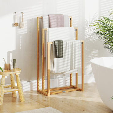 Tangkula Freestanding Towel Rack with 3 Hanging Crossbars