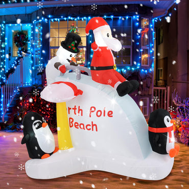 Tangkula 6.4 FT Christmas Inflatable Penguins, Santa & Snowman on Slide