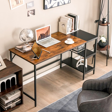 Tangkula Bureau informatique 55", Grand bureau d'ordinateur de maison avec étagères de rangement à 2 niveaux