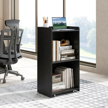 Tangkula Rolling Podium Stand, Mobile Lectern Stand with 2 Shelves & Lockable Wheels