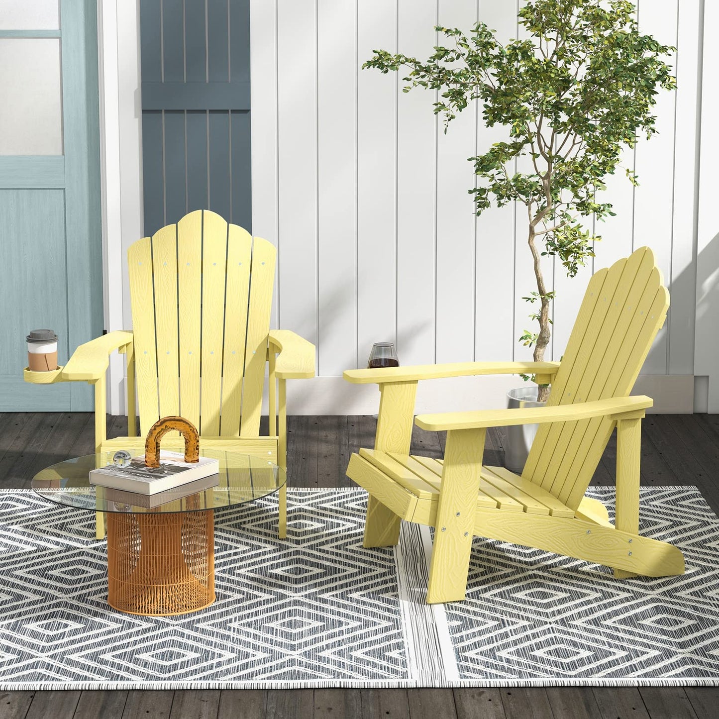 Tangkula Oversized Adirondack Chair, Patio Lounge Chairs w/Adjustable Cup Holder