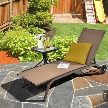 Chaise longue d'extérieur Tangkula, fauteuil inclinable de patio avec dossier réglable à 6 positions