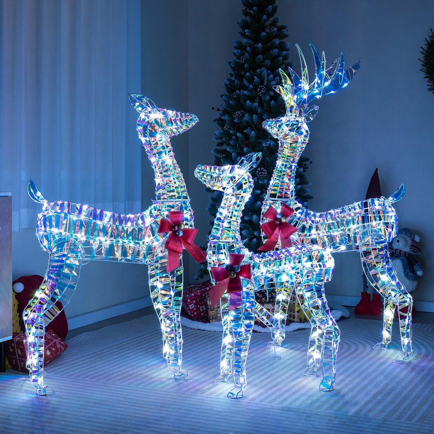 Tangkula 3-Piece Christmas Lighted Iridescent Reindeer Family Set, Xmas Pre-Lit Deer with 230 LED Lights