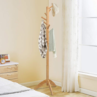 Tangkula Wood Tree Coat Rack with 11 Hooks & Stable Tri-Legged Base