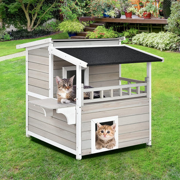 Abri pour chat d'extérieur à deux étages Tangkula avec porte d'évacuation