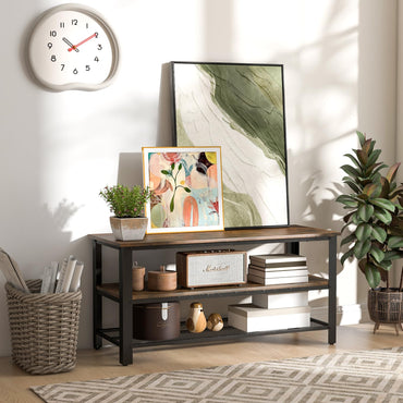 Petit meuble TV Tangkula pour téléviseurs jusqu'à 50 pouces, table console TV à 3 niveaux avec prises de courant, ports USB