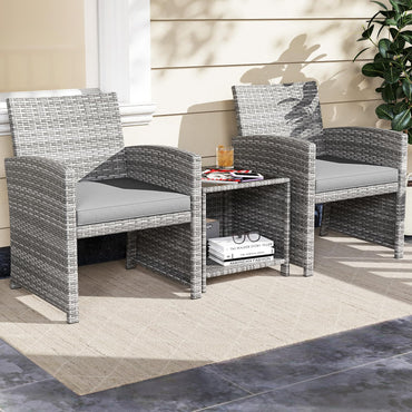 Tangkula 3 Pieces Patio Furniture Set with Tempered Glass Coffee Table