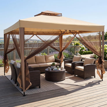Tangkula 10x10 Ft Outdoor Gazebo with Zippered Mesh Netting
