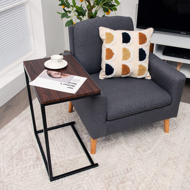 Table d'appoint en forme de C Tangkula, table d'appoint de canapé vintage pour café, snack, ordinateur portable