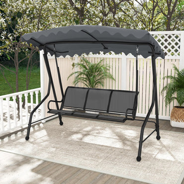 Tangkula 3 Person Porch Swing, Patio Swing with Adjustable Canopy, Heavy-Duty Metal Frame & Breathable Seat