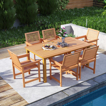 Tangkula 7 Piece Patio Wood Dining Table Set